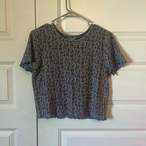 XL American Eagle Cropped Blue Floral Tee